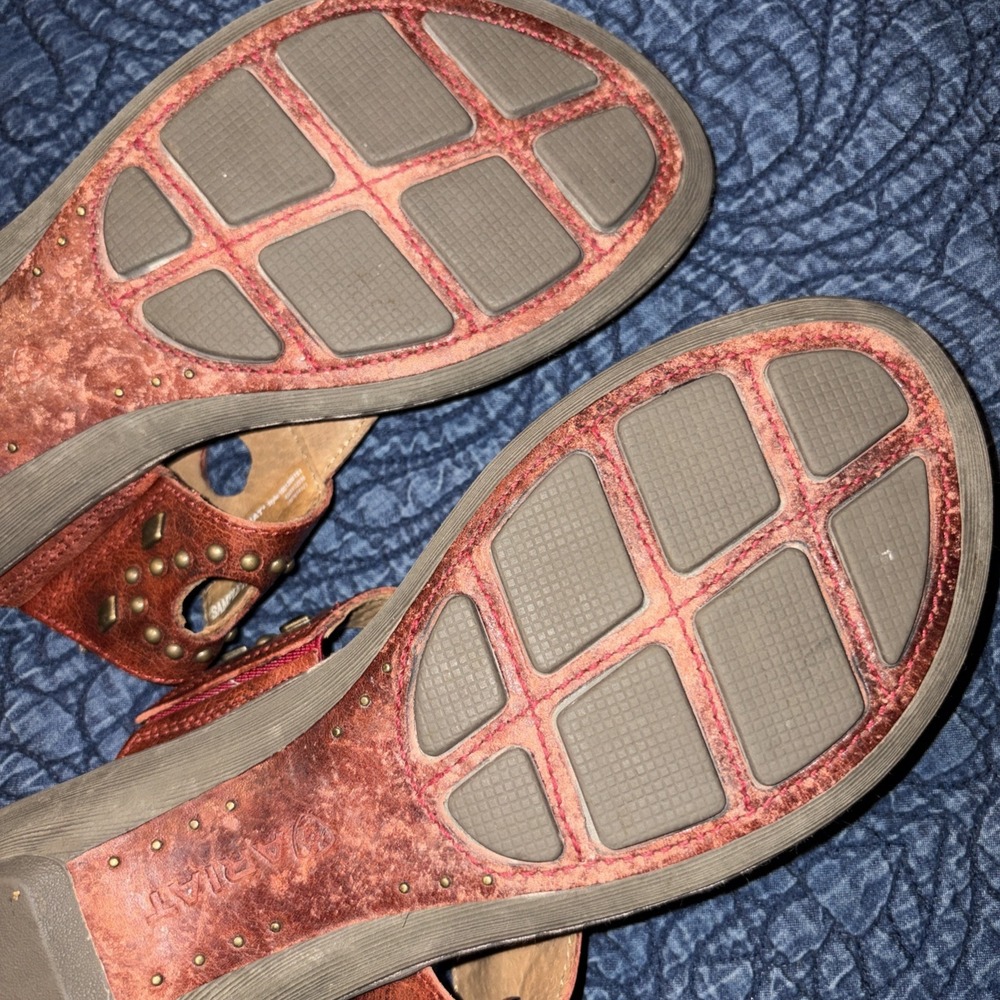 Ariat North Star 7 B Studded Thong Cut Out Sandals Red Brown Flip Flop *read* - Picture 9 of 12